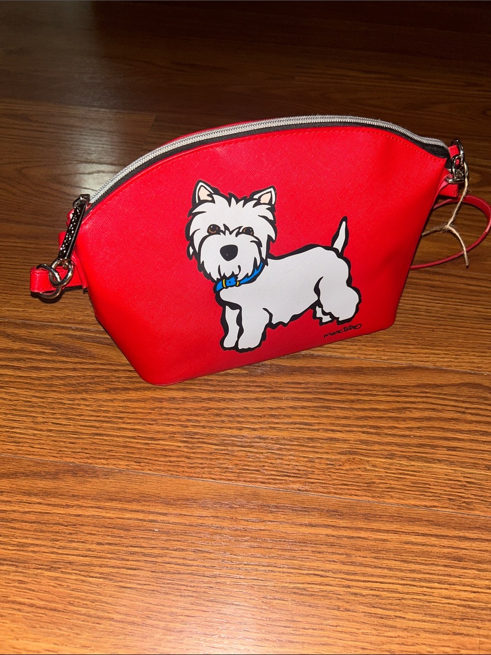 NWOT Marc Tetro Westie Cross Body Bold Red Striped Interior Flawless Adjustable - Picture 2 of 9